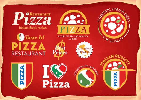 Vektör Pizza Etiketleri Ilanları Posterler — Stok Vektör