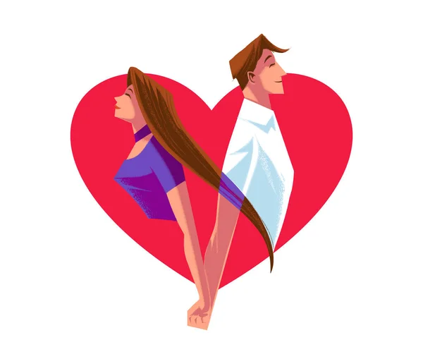 Frau Und Mann Halten Händchen Herz Für Den Valentinstag — Stockvektor