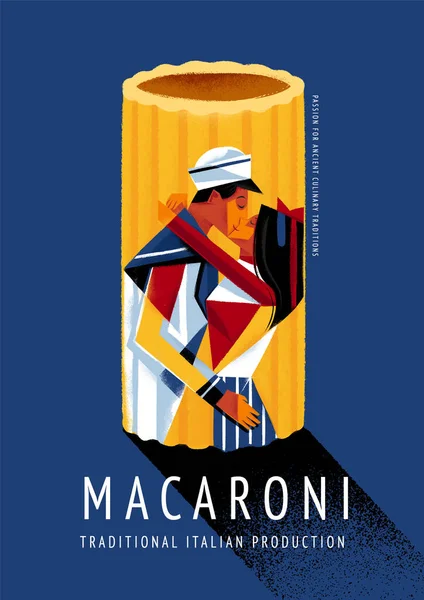 Обложка Упаковки Макарон Иллюстрацией Мужчины Женщины — стоковый вектор
