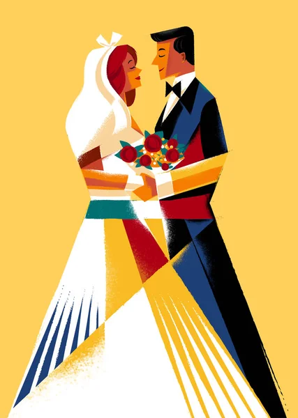 妇女和男子的老式风格图解 夫妇和婚姻概念 — 图库矢量图片