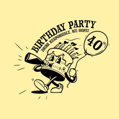 Kek vektör illüstrasyonlu mutlu doğum günü kartı