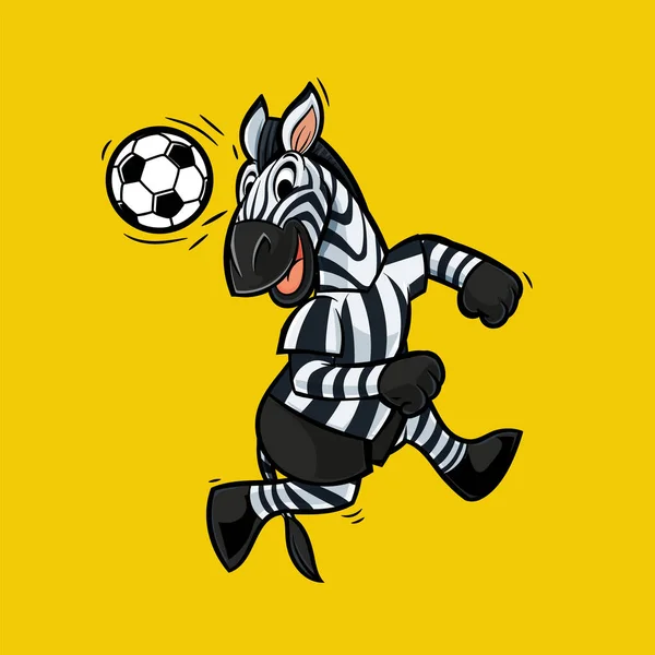 Zebra Football Mascot Plays Header Action — Stock Vector