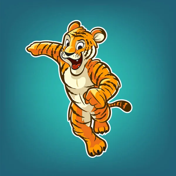 Tiger Mascota Carácter Ilustración Sonriendo Acción — Archivo Imágenes Vectoriales