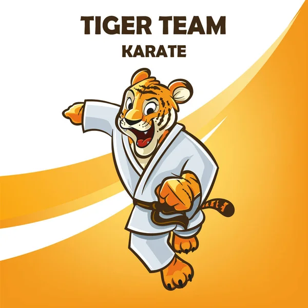 Tigre Mascota Con Kimono Kimono Logo Dibujos Animados — Archivo Imágenes Vectoriales