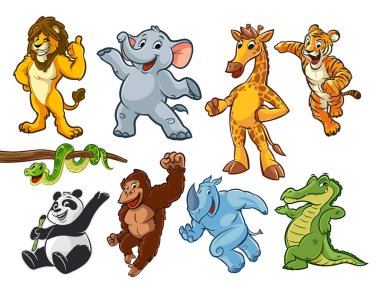 various wild animals characters set, vector illustration clipart