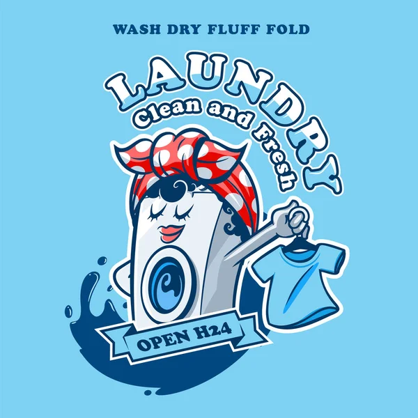 Çamaşır Makinesi Çizgi Film Karakteri Çamaşırcı Kadın Grafikleri — Stok Vektör
