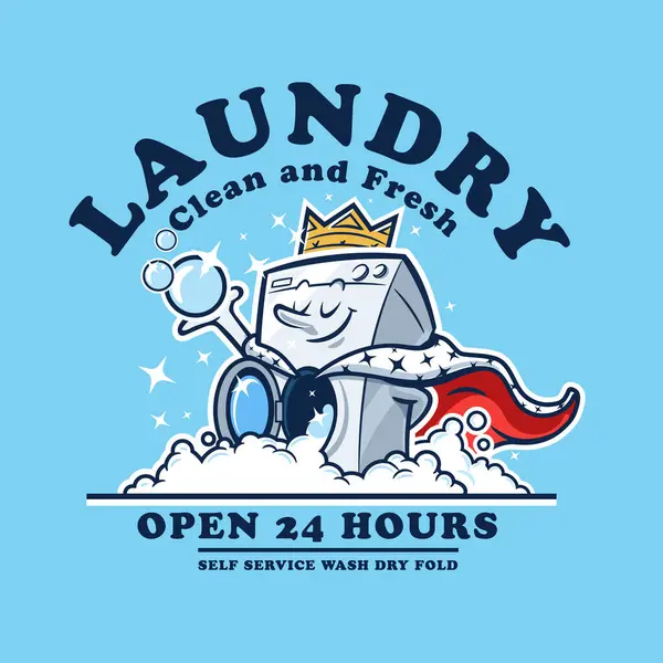 Çamaşır Makinesi Karikatür Kralı Taçlı — Stok Vektör