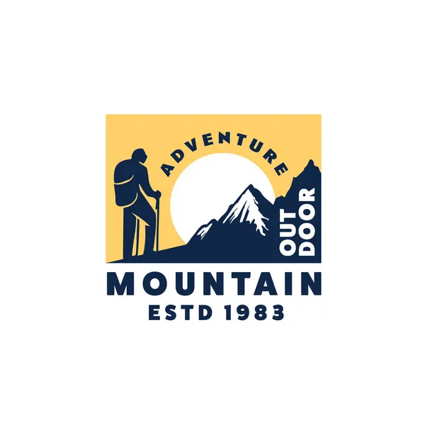 Logo Aire Libre Senderismo Camping Las Montañas — Vector de stock