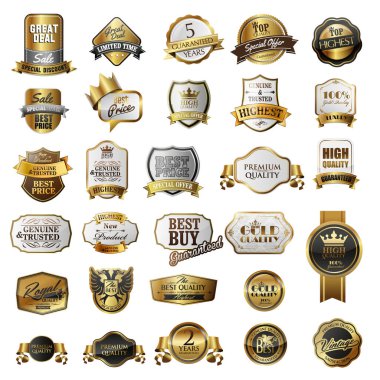 Lüks altın madalyalar ve rozetler.