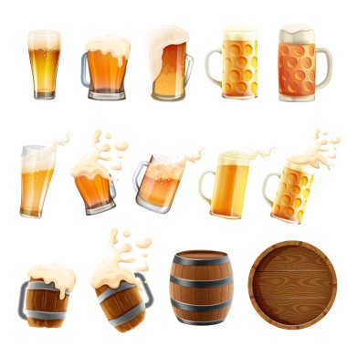 Namlulu bira bardakları, beyaz arkaplanda vektör illüstrasyonu. 
