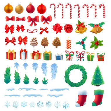Noel unsurları ayarlandı. Yeni yıl. vektör illüstrasyonu