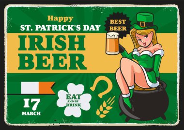 Vintage poster mutlu Aziz Patrick günü, pin kızı ile bira festivali