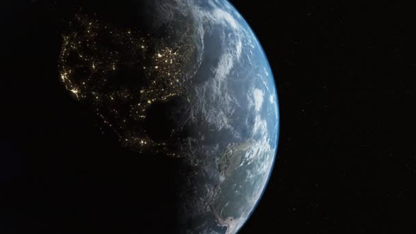 Планета Земля Космосе Закрыть Звездный Фон Космические Солнечные Звезды Мир — стоковое видео