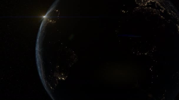 宇宙からの惑星地球の日の出の回転 — ストック動画