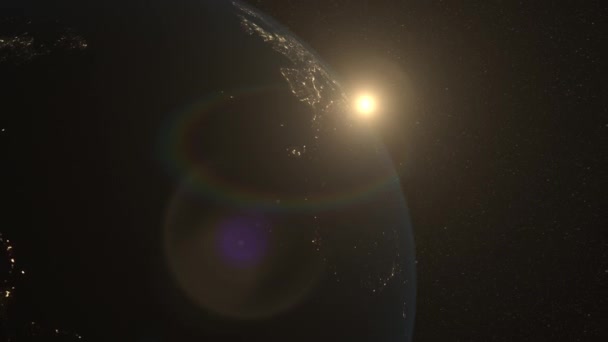 Rotatiing Sunrise Planet Earth Space — Vídeo de Stock