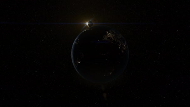 Space Sol Förmörkelse Jord Måne Sol Fackling Soleruption — Stockvideo