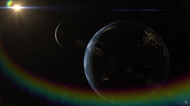 Earth Moon Sun Space Movement Flare — Stockvideo