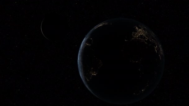 空间运动中的地球 月亮和太阳耀斑 — 图库视频影像