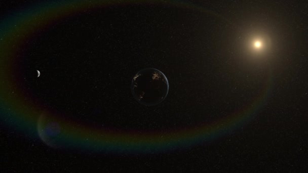 Earth Moon Sun Space Movement Flare — Vídeo de Stock