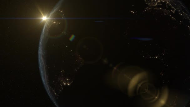 Uzaydan Gün Doğumu Dünya Yörüngesinde Parlar — Stok video