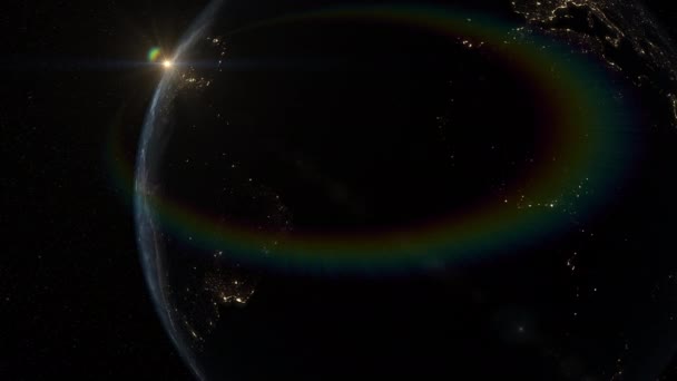 宇宙フレア地球軌道からの日の出 — ストック動画