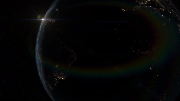 Sunrise Space Flare Earth Orbit — Stock video