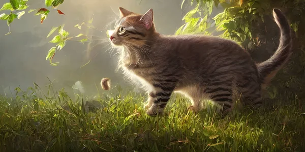 Magical Cat Fantasy Meadow Enchanting Illustration — Stock Photo, Image