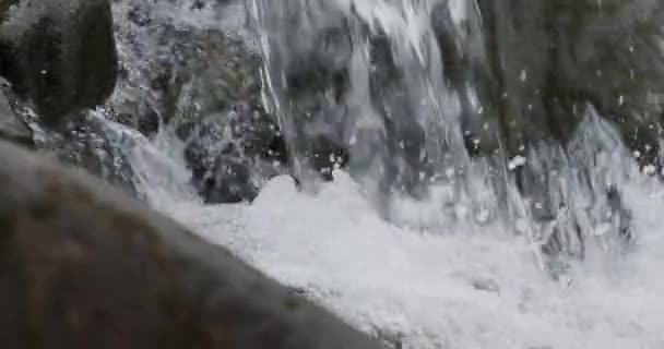 Close Detail River Water Current Flowing River Rocks Slow Motion — Stock Video