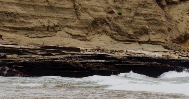 Doğanın Saf Gücünü Dingin Güzelliğini Yavaş Çekim Dalgalarının Kayalık Bir — Stok video