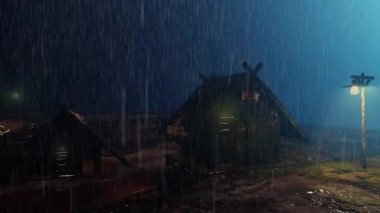 Issız alandaki yağmurun altındaki kulübe, uzak karanlık, Video Rain evi 2.