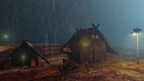 Chata Dešti Opuštěném Prostoru Vzdálená Temnota Video Rain House — Stock video