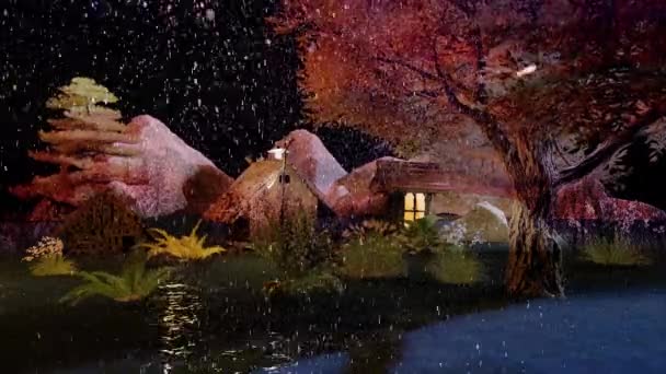 浪漫的雪景在夜晚的乡间 — 图库视频影像