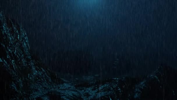 Дощ Падає Мокрий Мохоподібний Покинутий Базу Долині Вночі — стокове відео