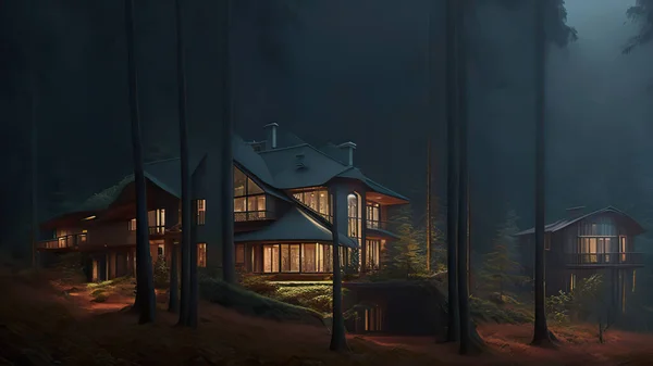 Warm Cabin in the Forest
