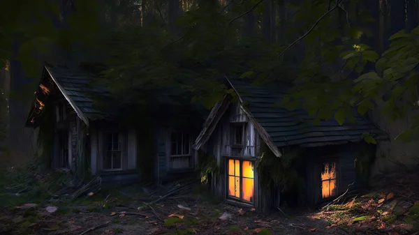 Deserted house in a murky forest