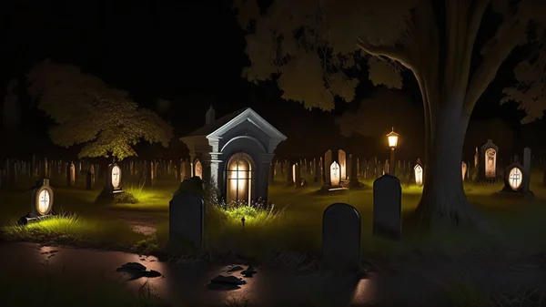 macabre cemetery murky night