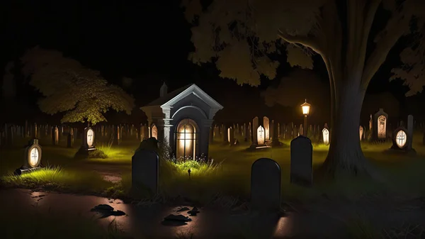Macabre Cemetery Murky Night Images De Stock Libres De Droits