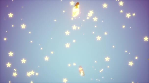スパークリングバタフライは 芸術的なツインクリームの星の背景に飛ぶ — ストック動画