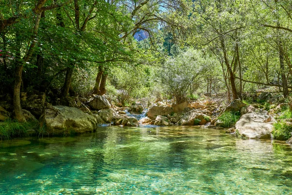 在Sierra Cazorla Segura Las Villas自然公园的Cerrada Utrero流经的河流 被联合国教科文组织宣布为生物圈保护区 位于西班牙安达卢西亚Jaen省 — 图库照片