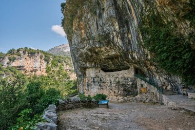 Hermitage of San Urbez in the Anisclo Canyon in the Ordesa and Monte Perdido National Park (Huesca, Aragon, Spain)