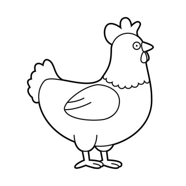 Bir tavuğun basit renkli çizgi film vektör çizimi