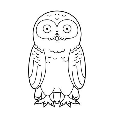 Karlı baykuşun basit renkli çizgi film vektör çizimi