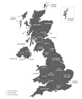 Vector map of UK with administrative divisions. Editable and clearly labeled layers. clipart