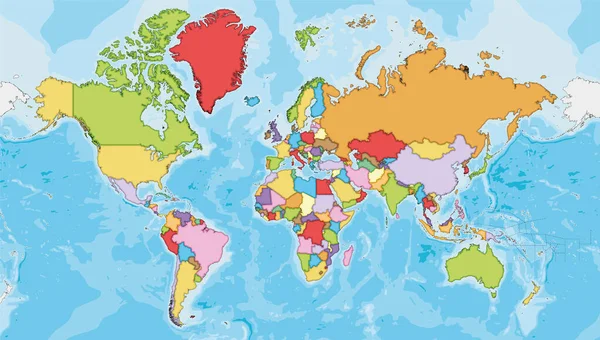 Высокодетальная Пустая Иллюстрация Вектора Карты Мира Различными Цветами Каждой Страны — стоковый вектор