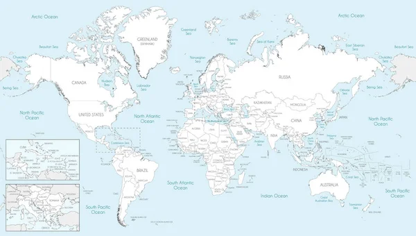 Zeer Gedetailleerde World Map Vector Illustratie Bewerkbare Duidelijk Gelabelde Lagen — Stockvector