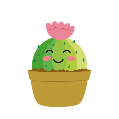 Beyaz arkaplanda izole edilmiş çizgi film tarzında komik bir kaktüs karakterinin vektör çizimi