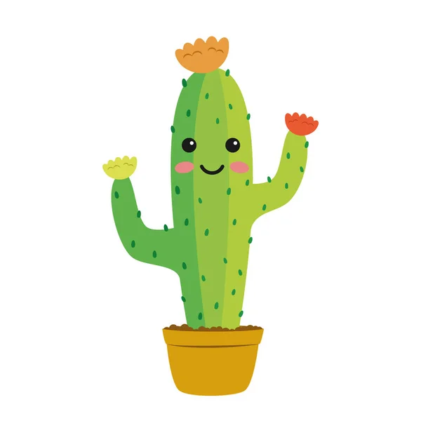 Vector Illustration Funny Cactus Character Cartoon Style Isolated White Background — Stock Vector