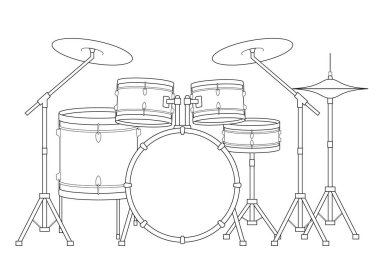 Easy coloring cartoon vector illustration of a drum set isolated on white background clipart