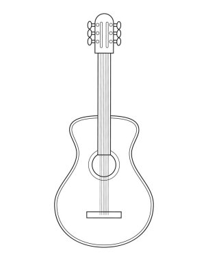 Beyaz arkaplanda izole edilmiş klasik bir gitarın basit bir çizgi film vektör çizimi