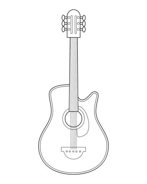 Jednoduché Zbarvení Kreslený Vektor Ilustrace Akustické Kytary Izolované Bílém Pozadí — Stockový vektor